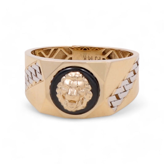 14K Yellow and White Gold Men's Lion Ring