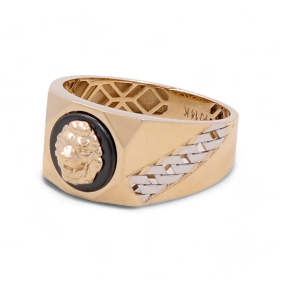 14K Yellow and White Gold Men's Lion Ring