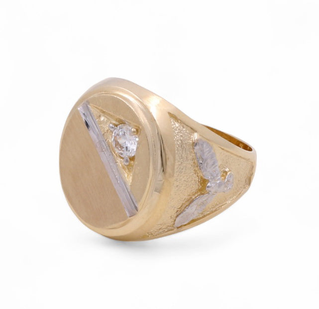 14K Yellow Gold Men's Eagle with Cubic Zirconias Ring