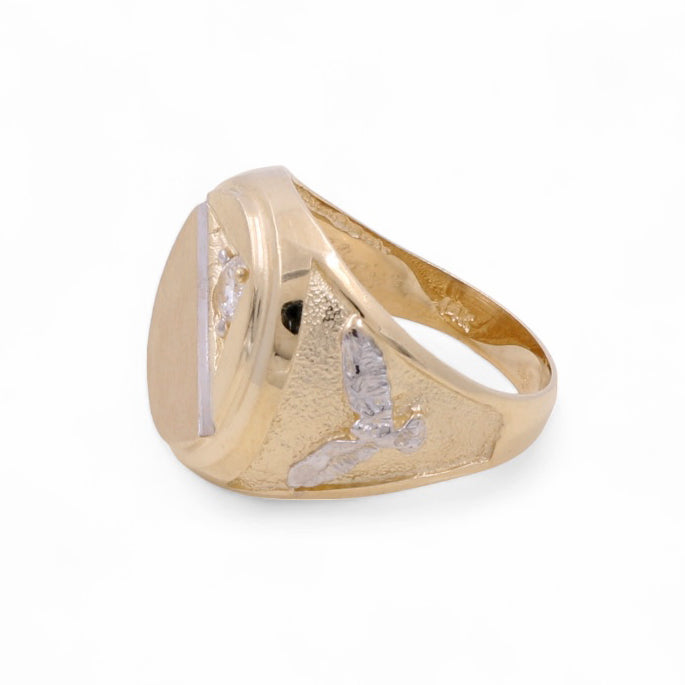 14K Yellow Gold Men's Eagle with Cubic Zirconias Ring