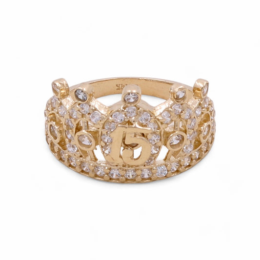 14K Yellow Gold Fashion Sweet 15 Crown Ring