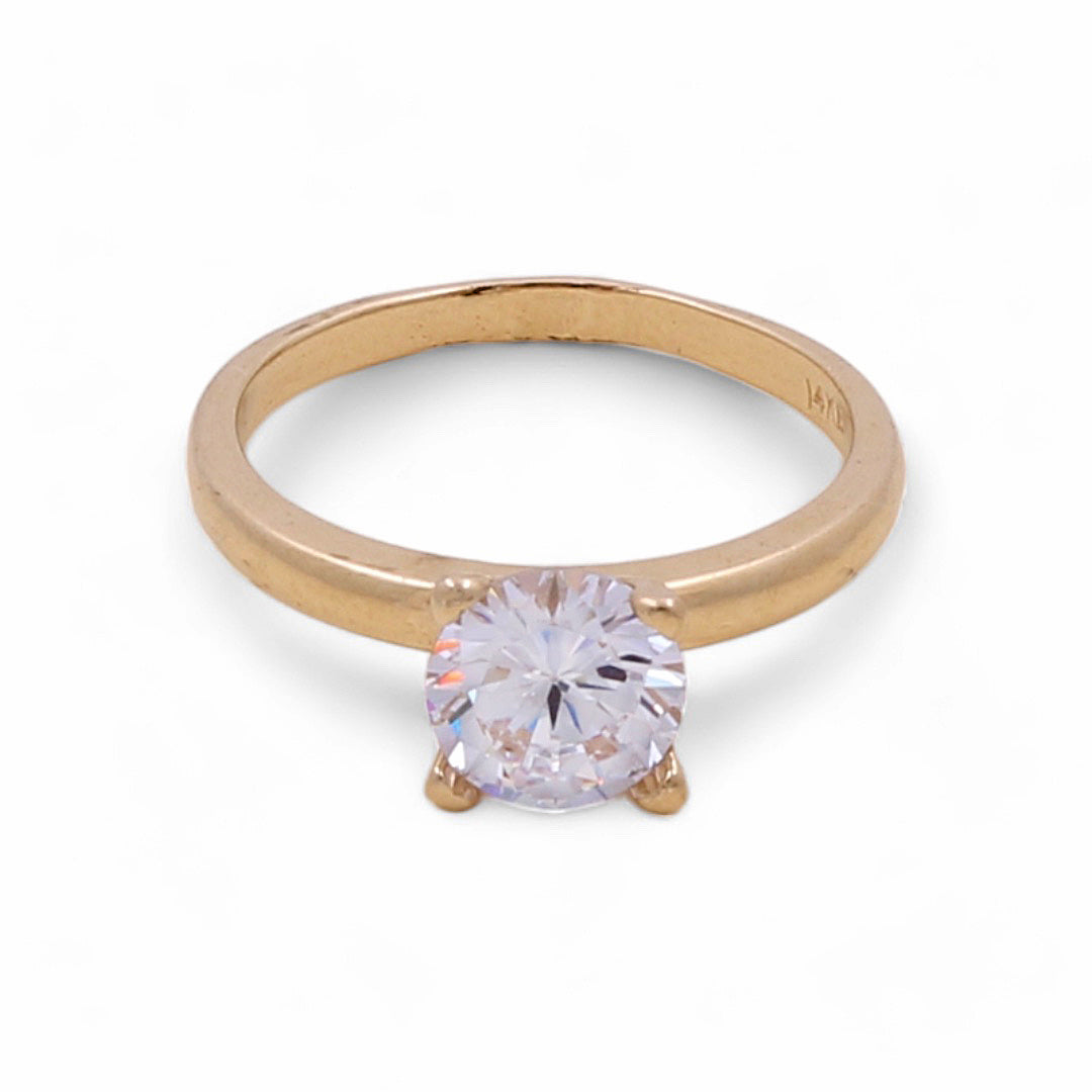 14K Yellow Gold Fashion Bridal Ring with Center Stone and Cubic Zirconias