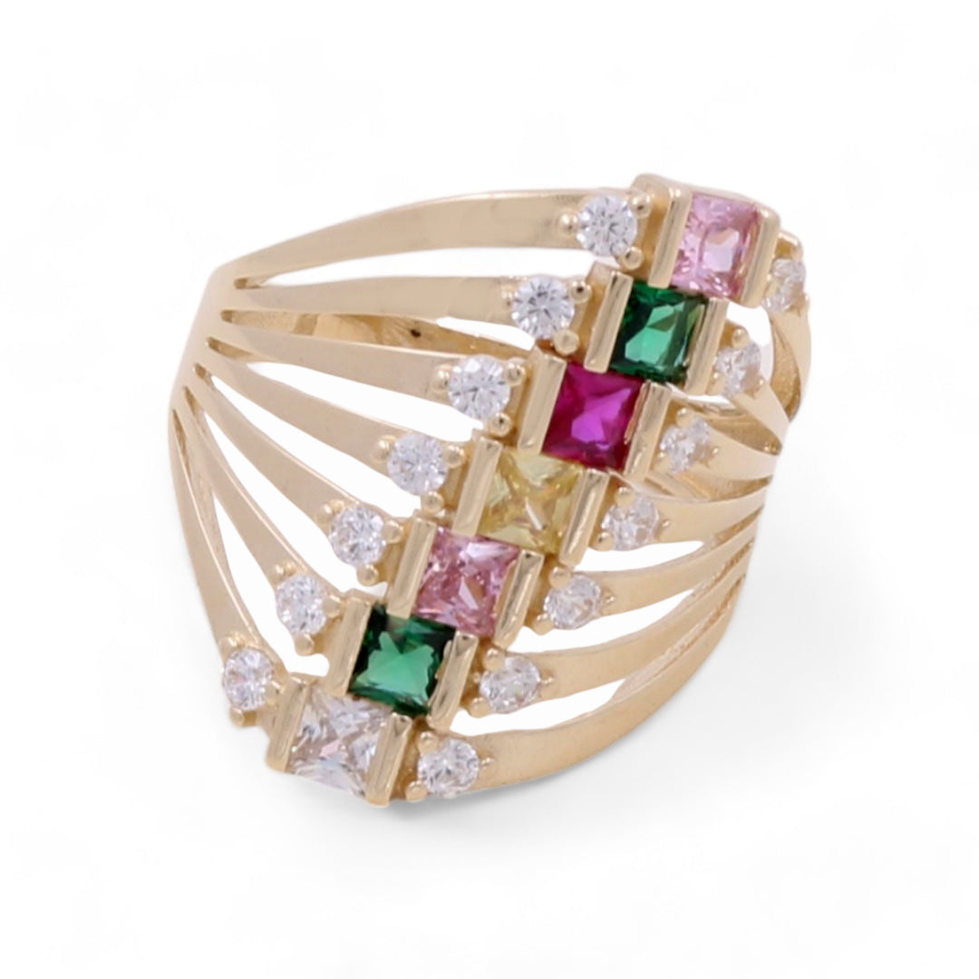 14K Yellow Gold Women's Stacked Ring with Cubic Zirconias
