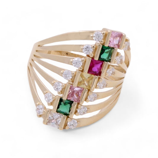 14K Yellow Gold Women's Stacked Ring with Cubic Zirconias