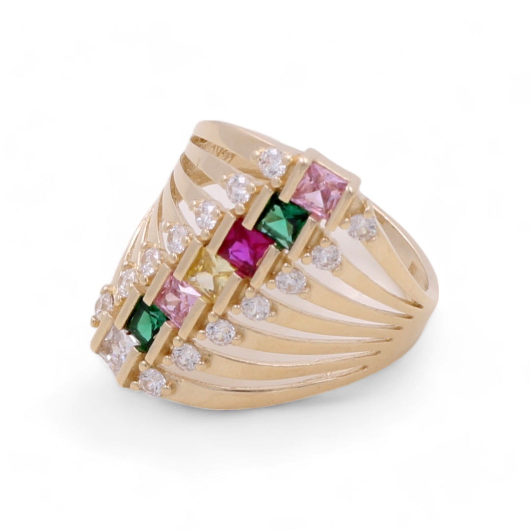 14K Yellow Gold Women's Stacked Ring with Cubic Zirconias