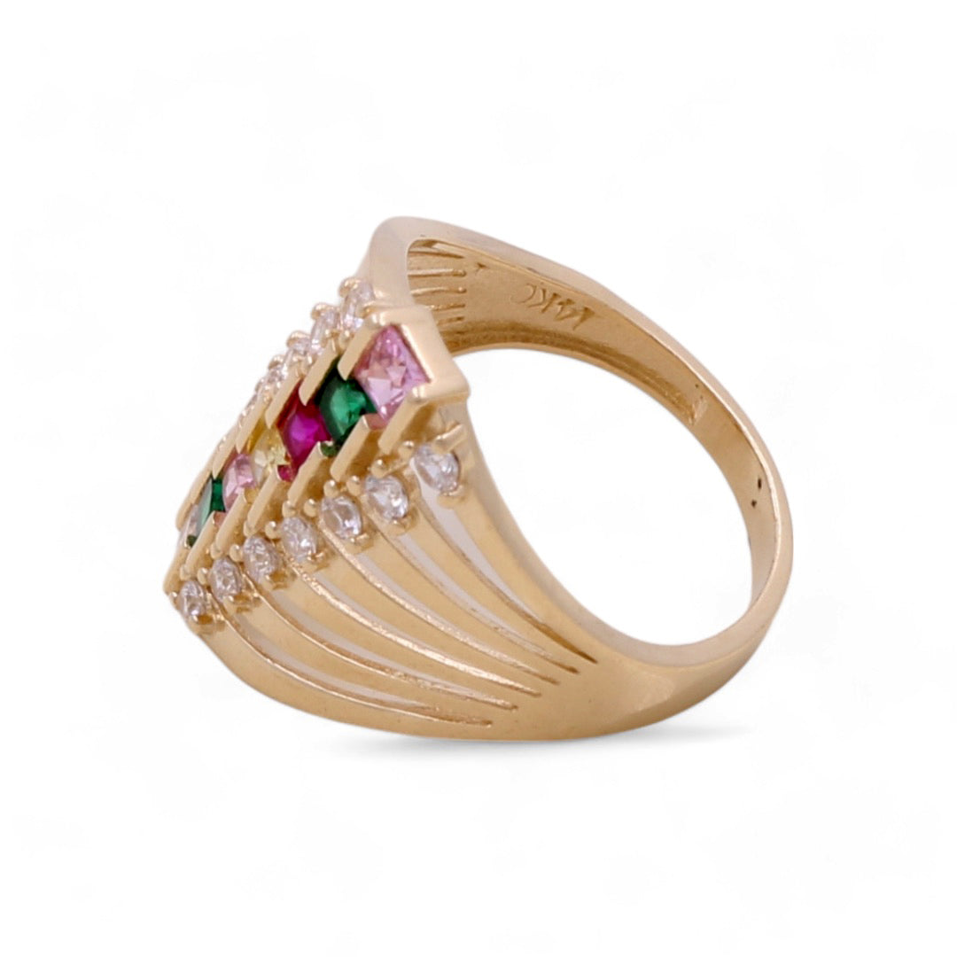 14K Yellow Gold Women's Stacked Ring with Cubic Zirconias