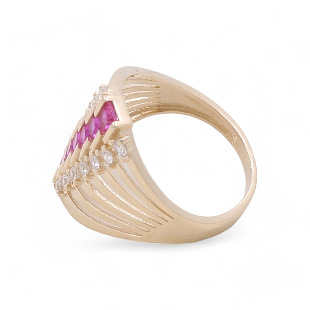 14K Yellow Gold Fashion Stacked Ring with Color Stones and Cubic Zirconias