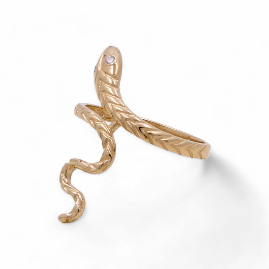 14K Yellow Gold Women's Snake Ring with Cubic Zirconias