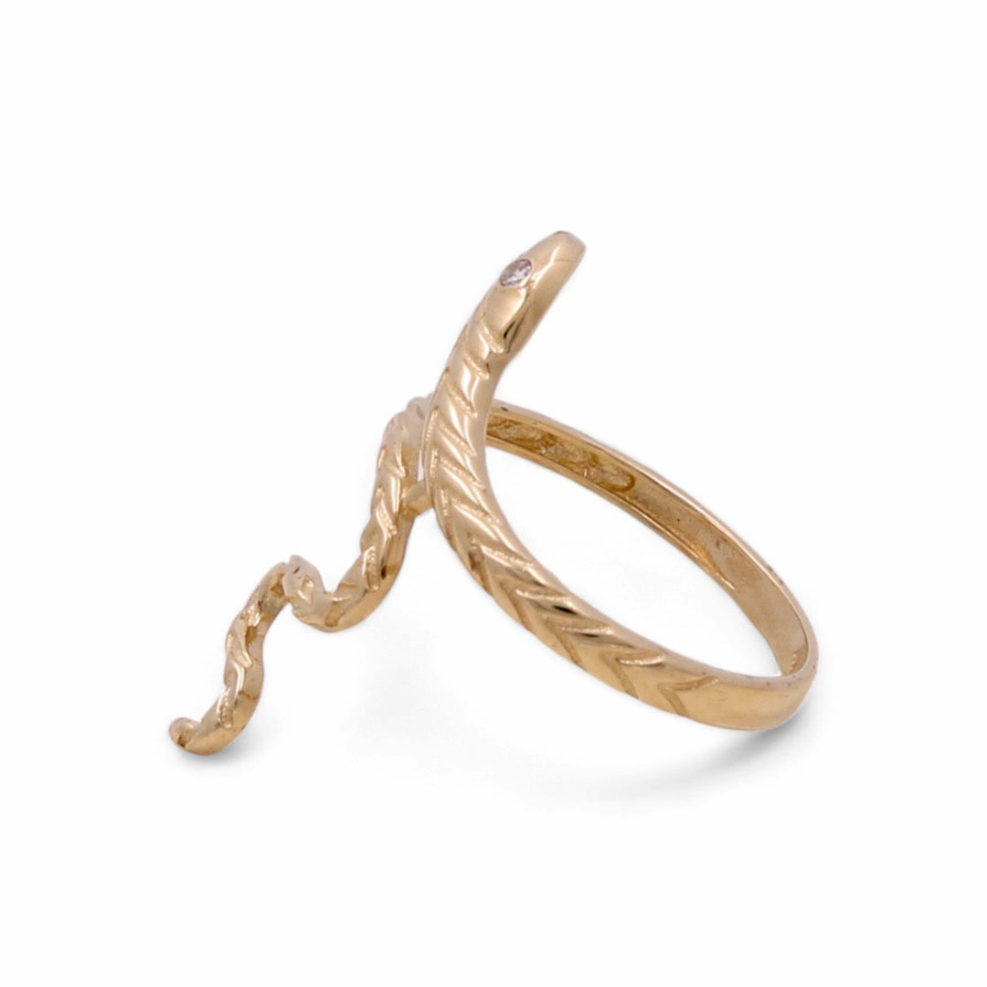 14K Yellow Gold Women's Snake Ring with Cubic Zirconias