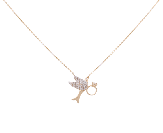 14K Yellow Gold Fashion Chain with Dove Pendant