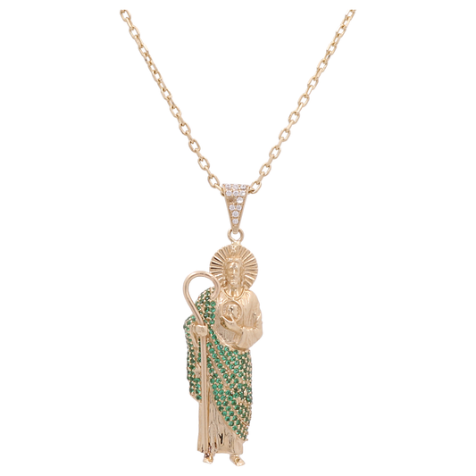 14K Yellow Gold Chain with San Lazaro Pendant