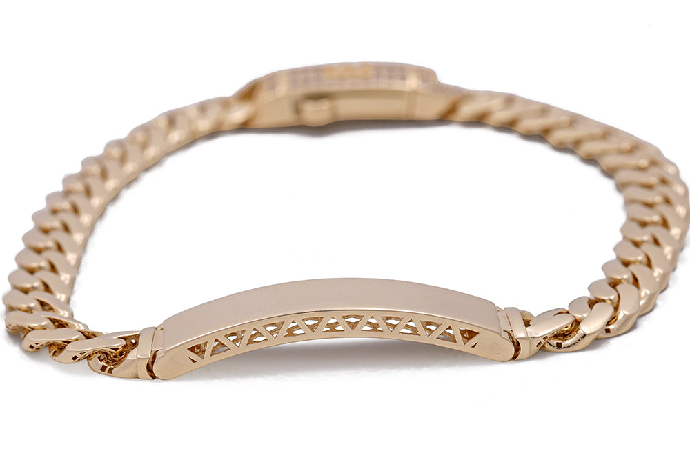 14K Yellow Gold Cuban Link Bracelet with Cubic Zirconias