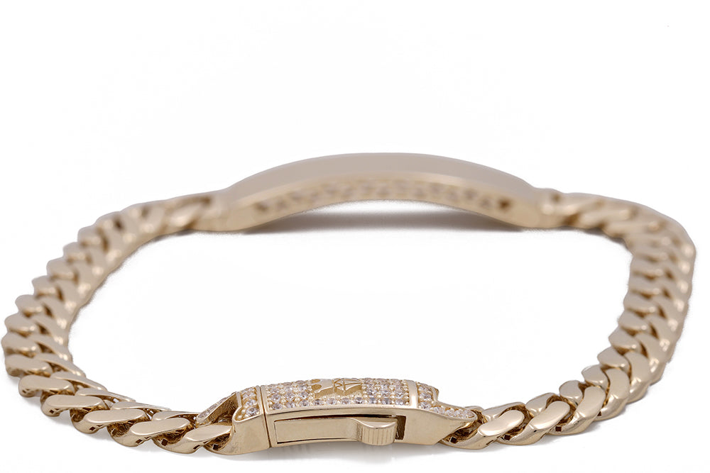 14K Yellow Gold Cuban Link Bracelet with Cubic Zirconias