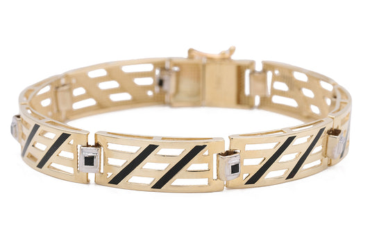 14K Yellow Gold Fashion Links and Color Stones Bracelet