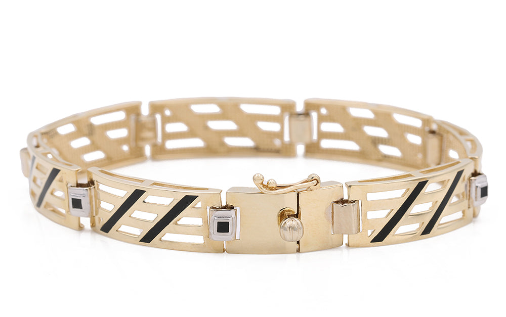 14K Yellow Gold Fashion Links and Color Stones Bracelet