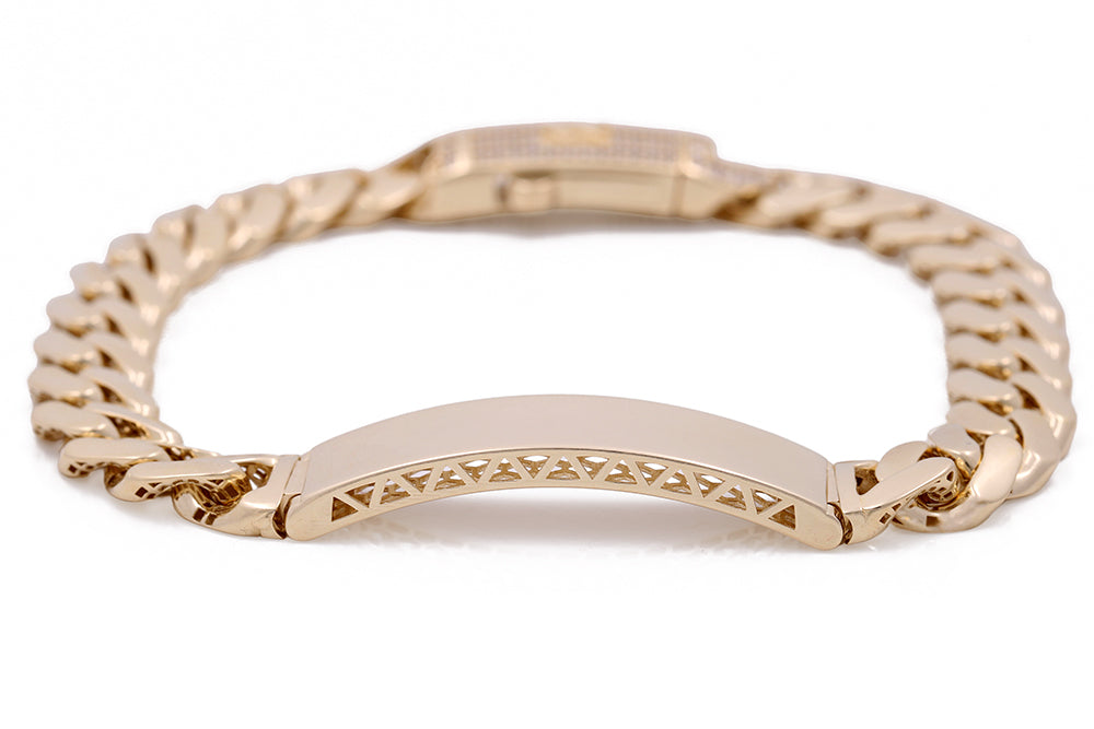 14K Yellow Gold Cuban Link Bracelet with Cubic Zirconias