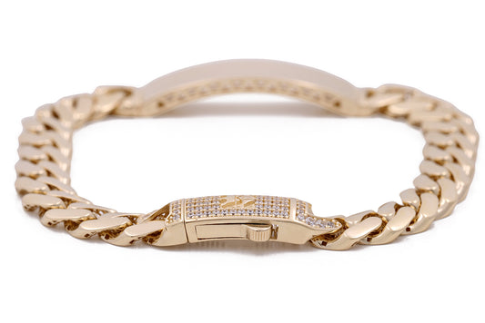 14K Yellow Gold Cuban Link Bracelet with Cubic Zirconias