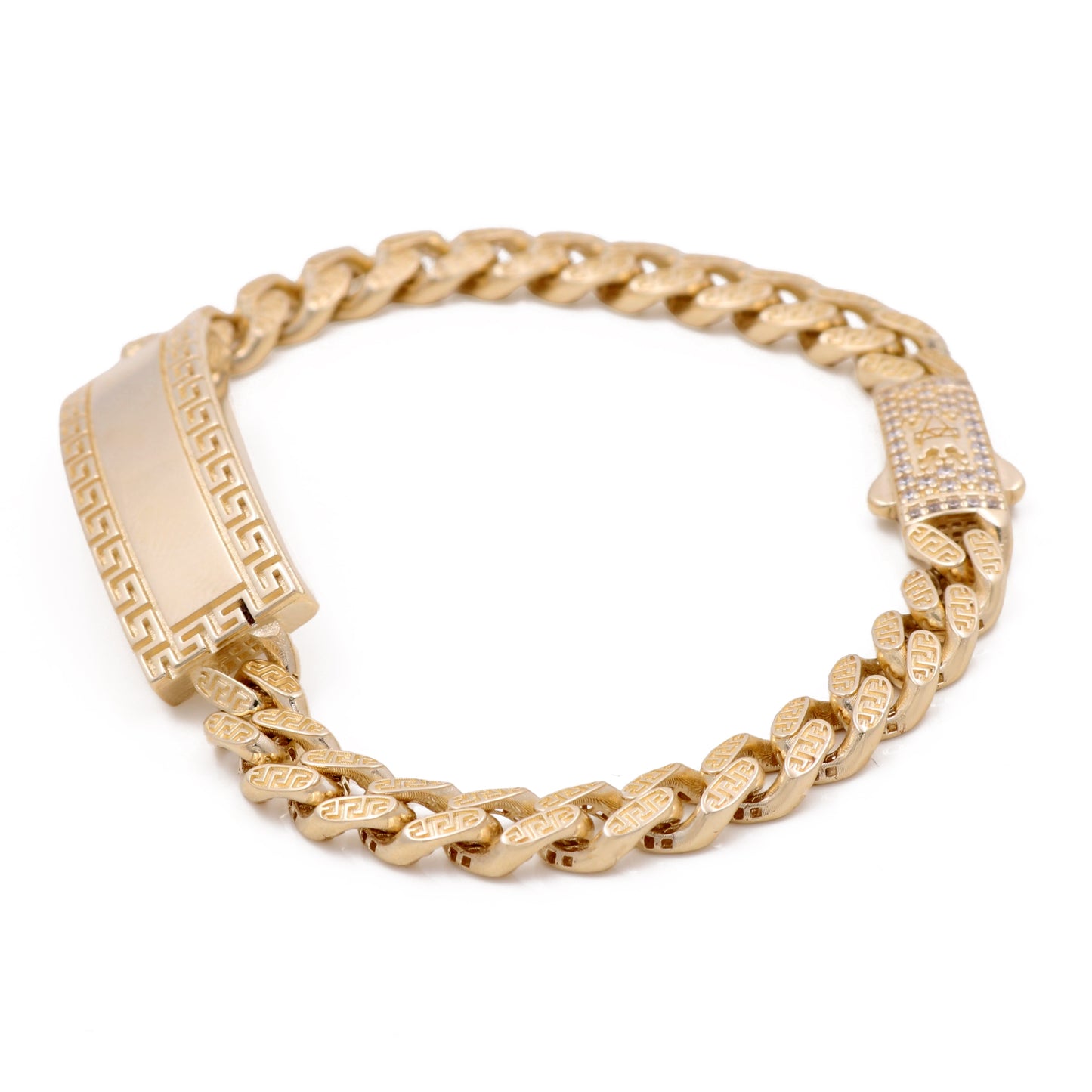 14K Yellow Gold Fashion Cuban Link Bracelet with Cubic Zirconias