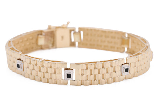 14K Yellow Gold Fashion Links and Color Stone Bracelet