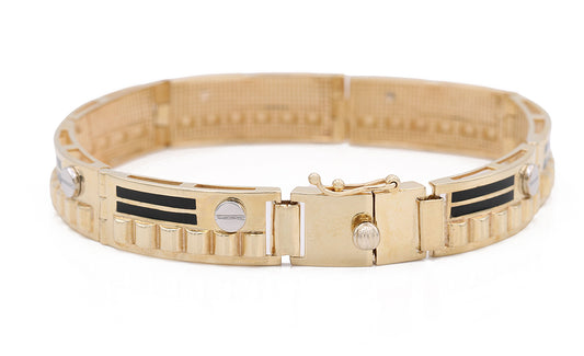 14K Yellow and White Gold Fashion Link and Color Stone Bracelet
