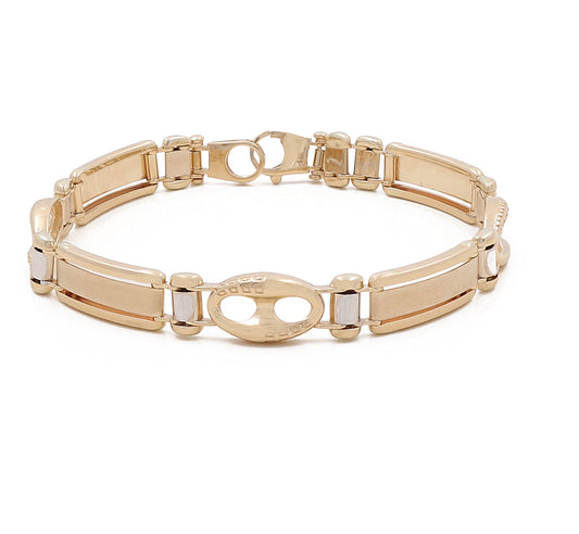 14K Yellow and White Gold Fashion Links Bracelet
