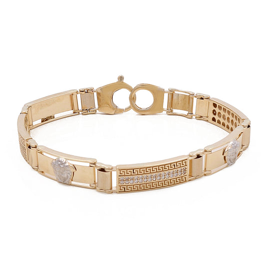 14K Yellow and White Gold Medusa Links Bracelet with Cubic Zirconias