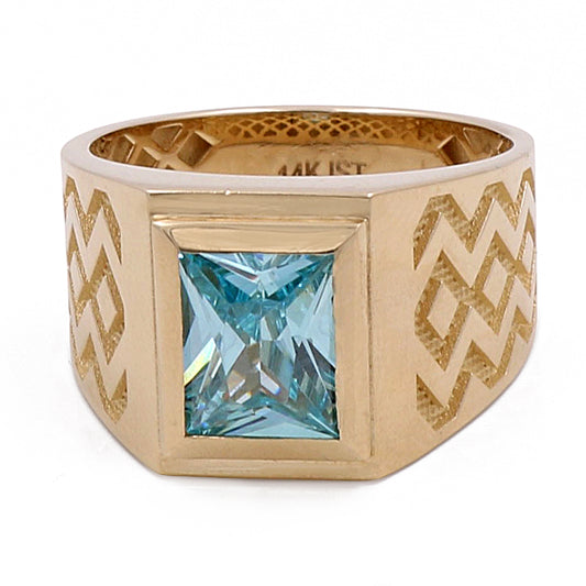 14K Yellow Gold Men's Ring with Blue Center Stone