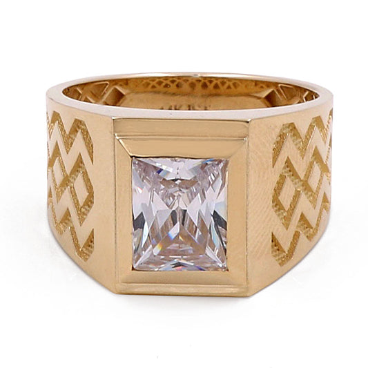 14K Yellow Gold Men's Ring with Zirconia Center Stone