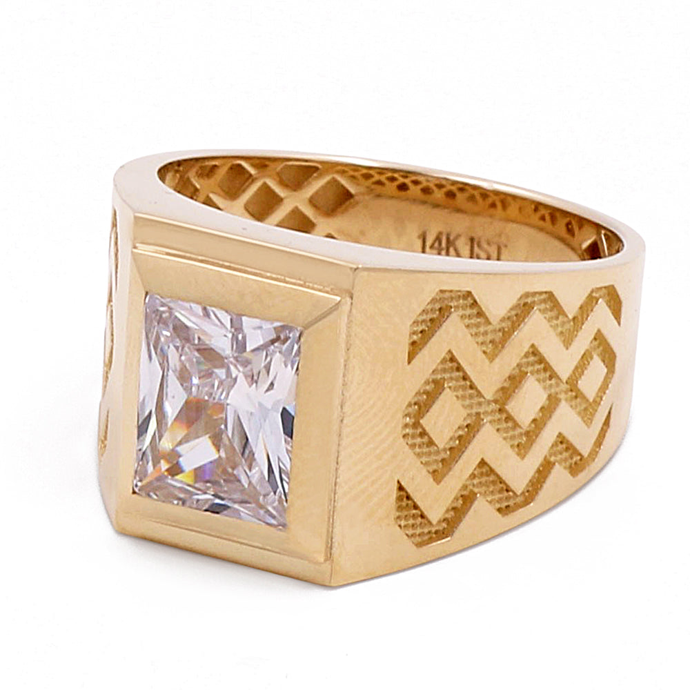 14K Yellow Gold Men's Ring with Zirconia Center Stone