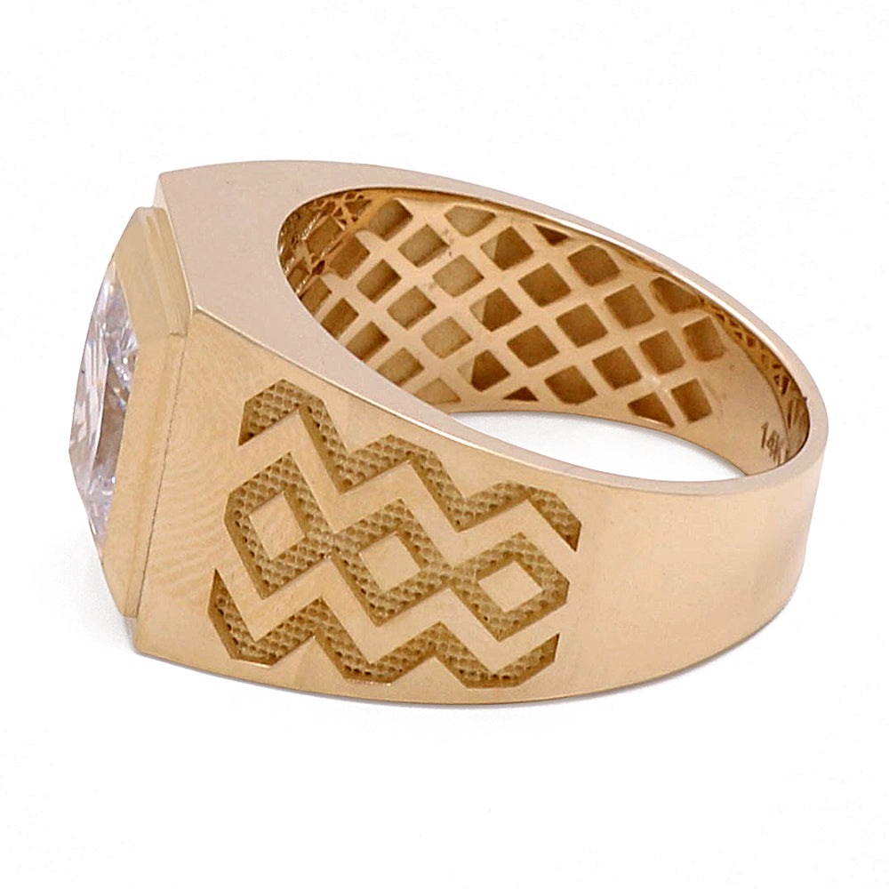 14K Yellow Gold Men's Ring with Zirconia Center Stone