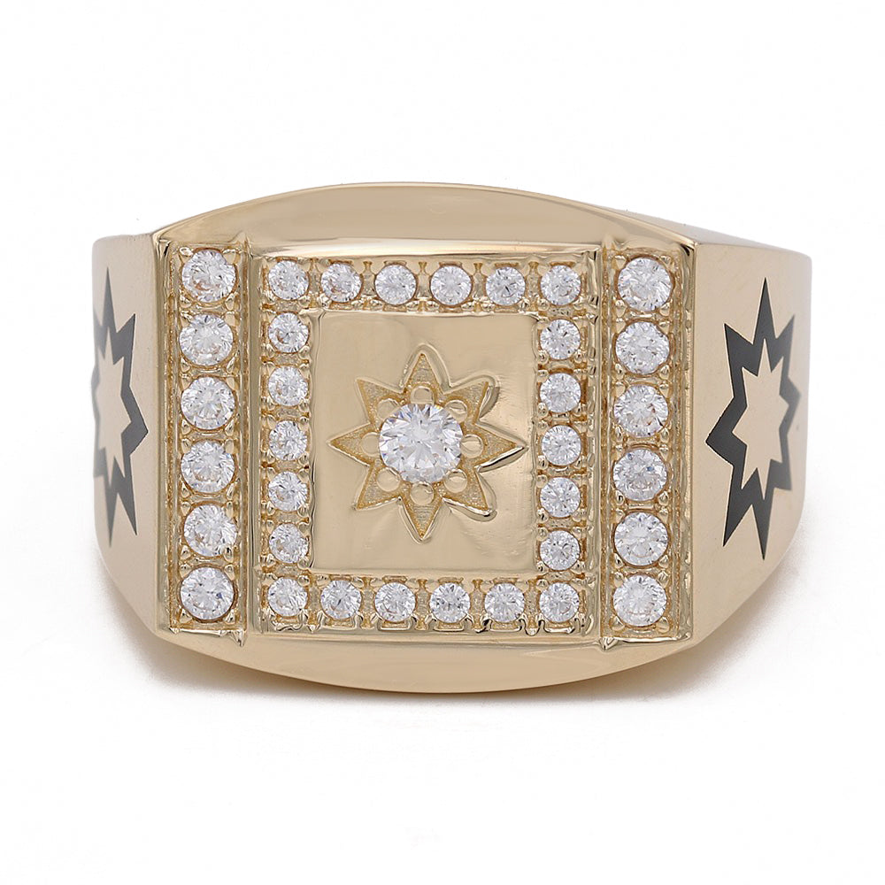 14K Yellow Gold Star Center Stone Ring with Cubic Zirconias