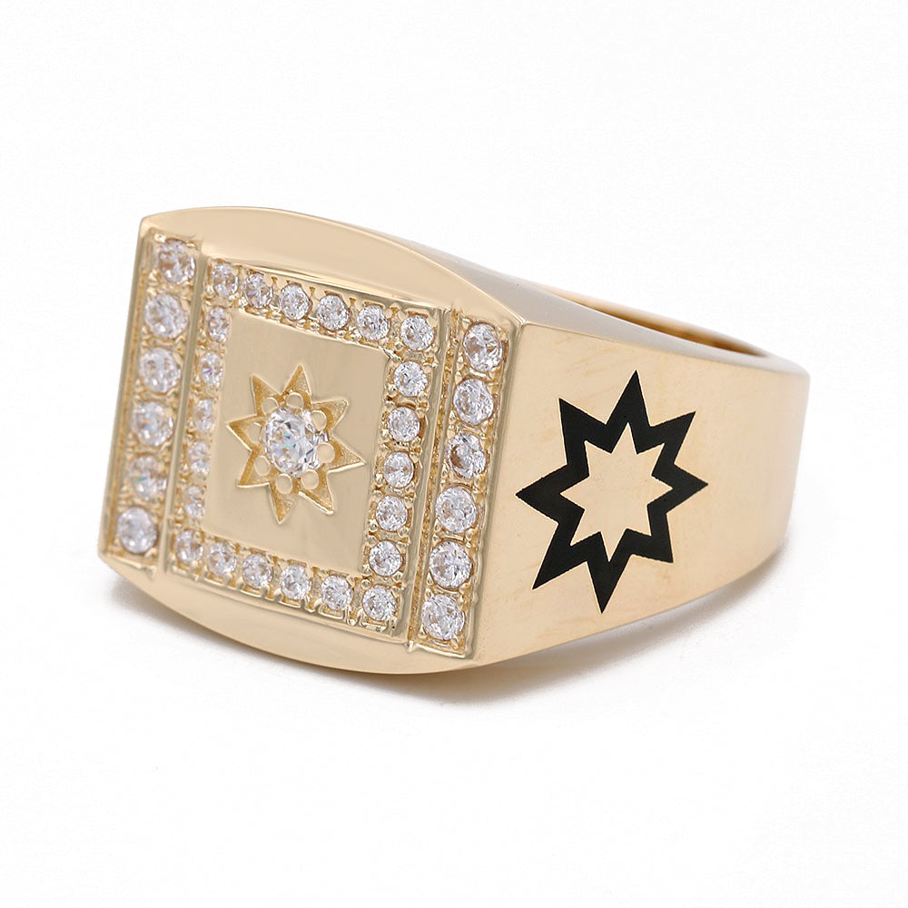 14K Yellow Gold Star Center Stone Ring with Cubic Zirconias