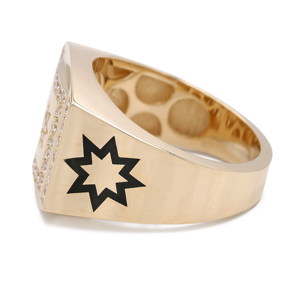 14K Yellow Gold Star Center Stone Ring with Cubic Zirconias
