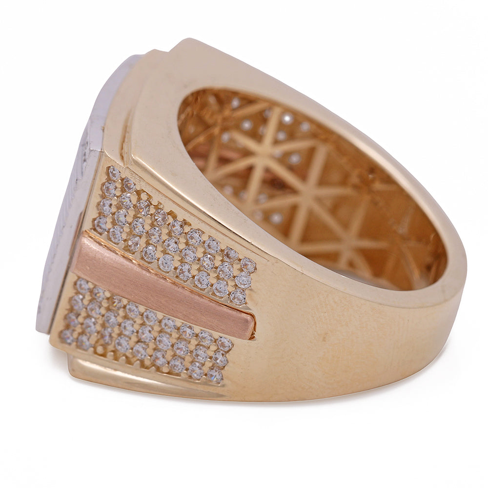 14K Tricolor Men's Fashion Ring with Cubic Zirconias