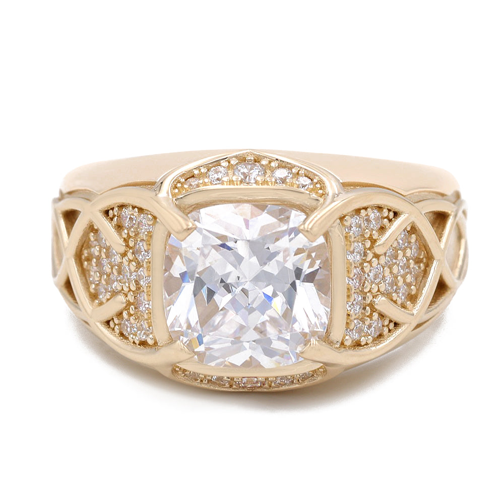 14K Yellow Gold Zirconia Center Stone Ring with Cubic Zirconias