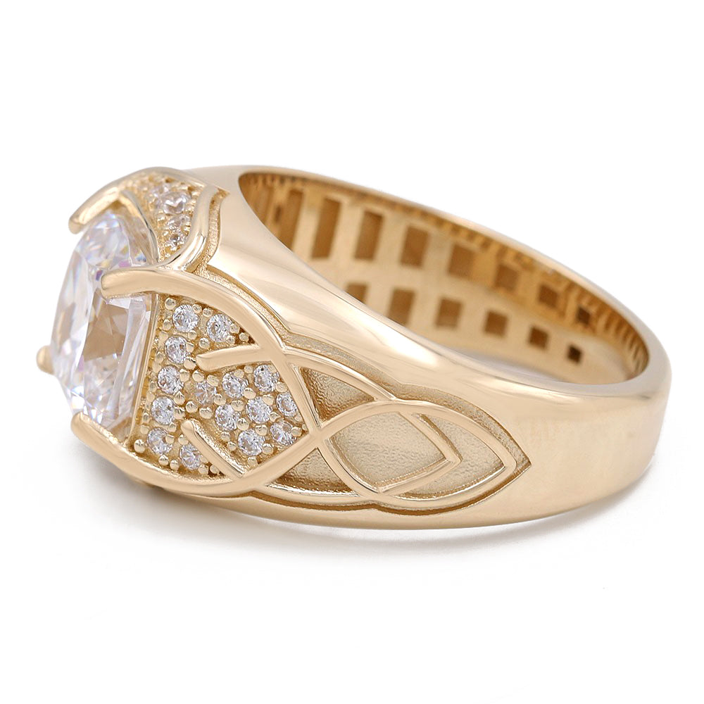14K Yellow Gold Zirconia Center Stone Ring with Cubic Zirconias