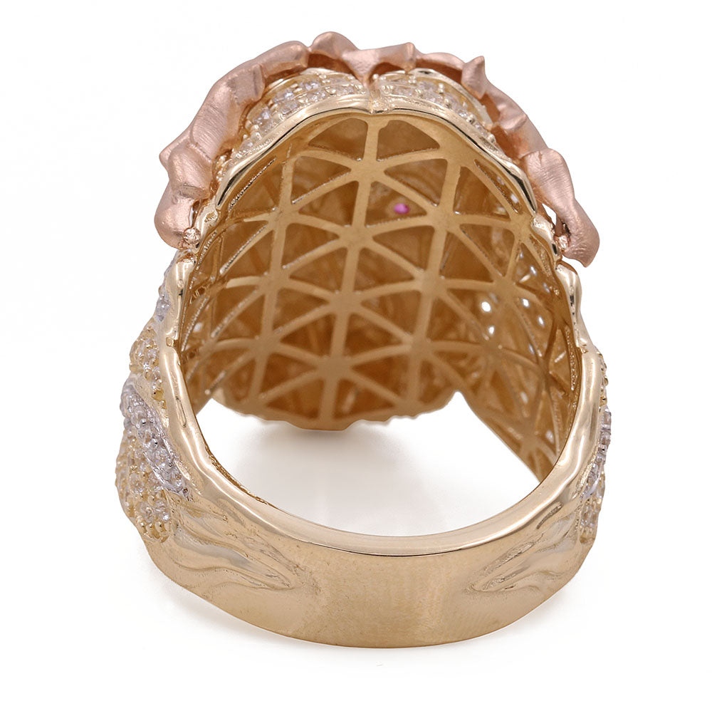 14K Yellow and Rose Gold Jesus Ring with Cubic Zirconias