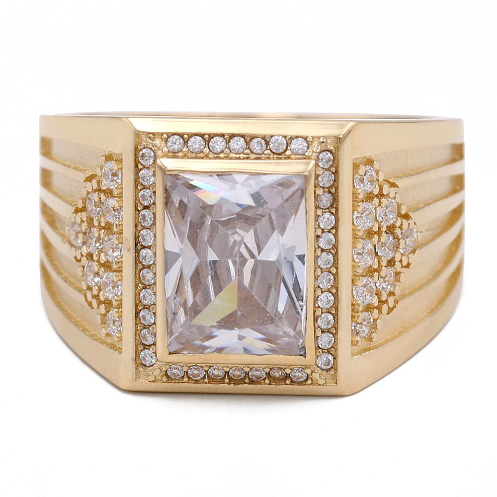 14K Yellow Gold Zirconia Color Center Stone Ring with Cubic Zirconias