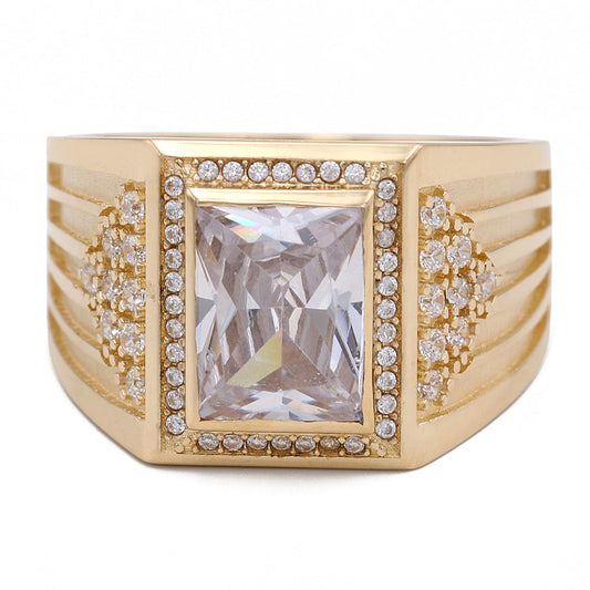 14K Yellow Gold Zirconia Color Center Stone Ring with Cubic Zirconias