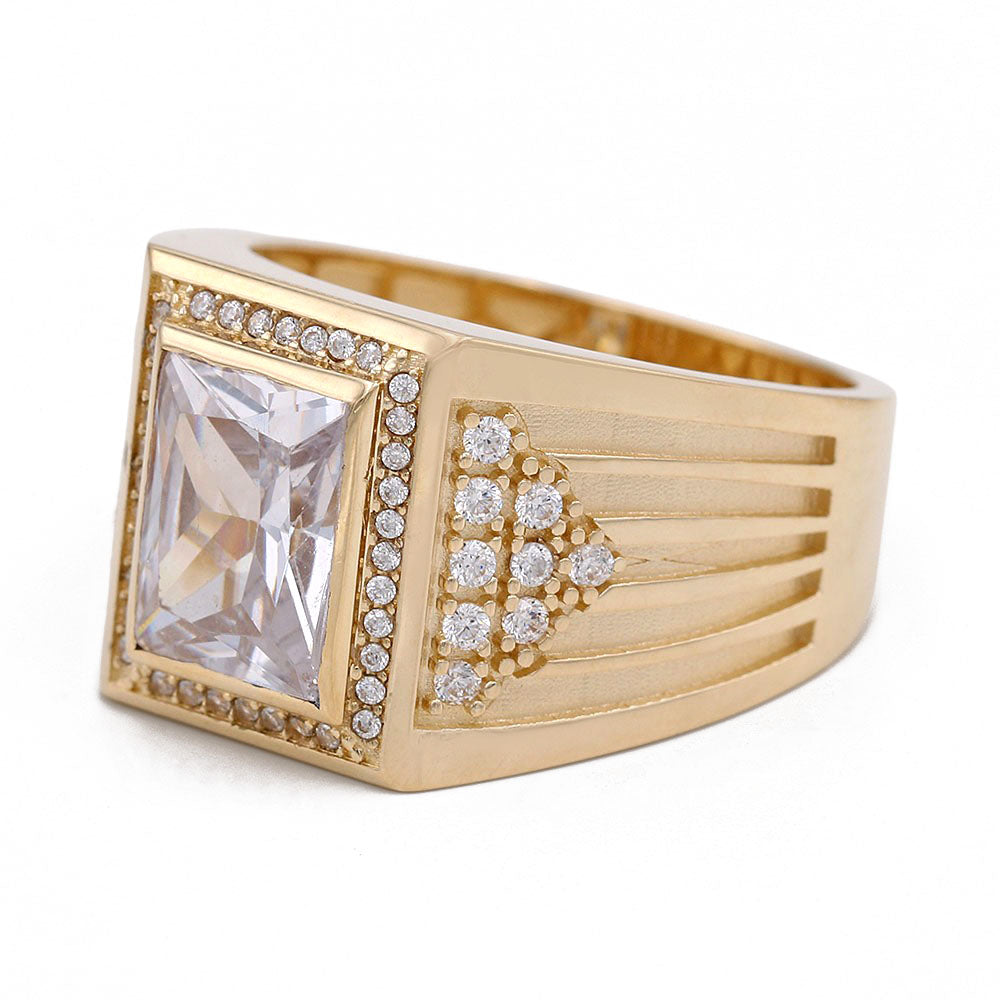 14K Yellow Gold Zirconia Color Center Stone Ring with Cubic Zirconias