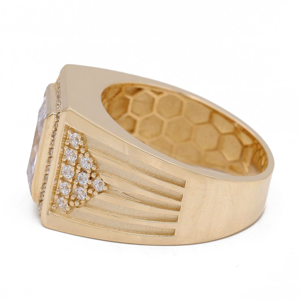 14K Yellow Gold Zirconia Color Center Stone Ring with Cubic Zirconias