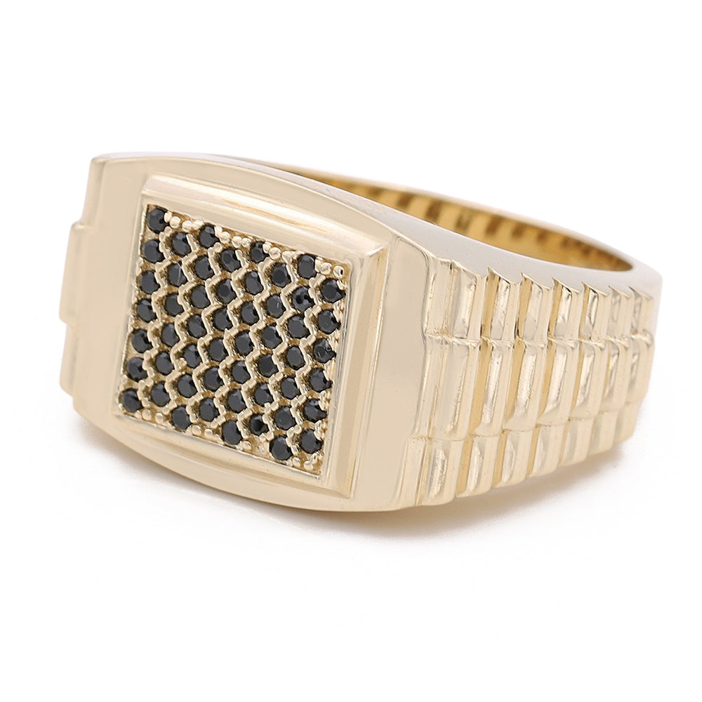 14K Yellow Gold Fashion Ring with Black Color Stones