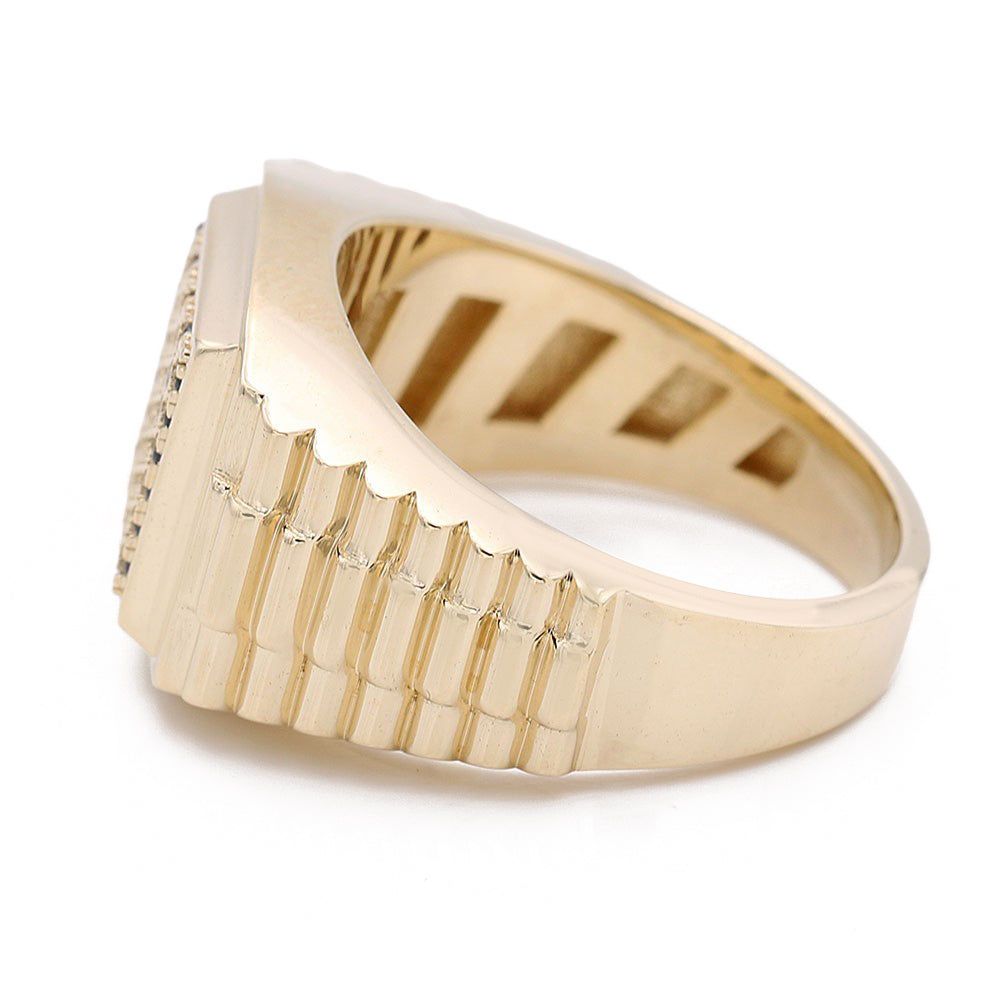 14K Yellow Gold Fashion Ring with Black Color Stones