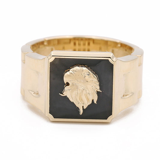 14K Yellow Gold Fashion Embossed Eagle Head Ring
