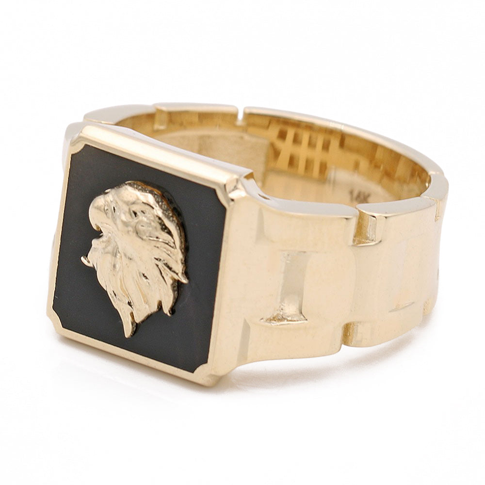 14K Yellow Gold Fashion Embossed Eagle Head Ring