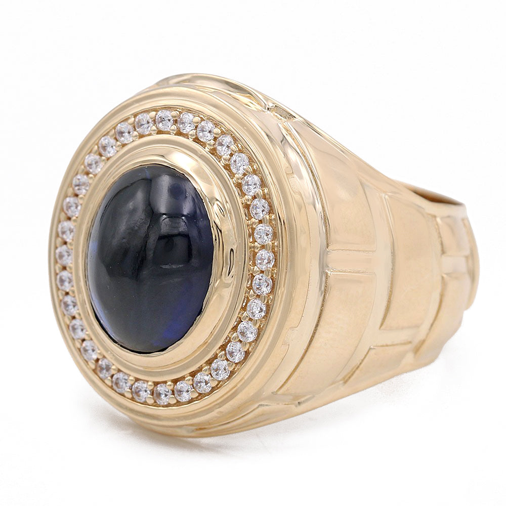 14K Yellow Gold Black Color Center Stone Ring with Cubic Zirconias