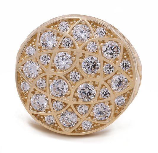 14K Yellow Gold Round Ring with Cubic Zirconias