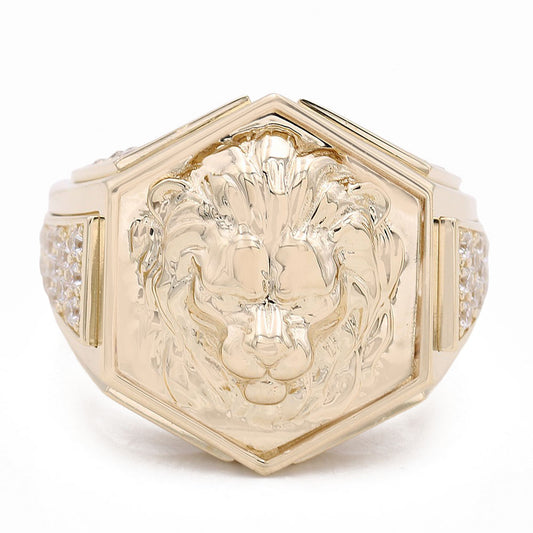 14K Yellow Gold Fashion Lion Head Design Ring