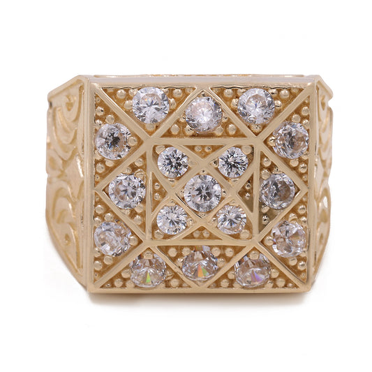 14K Yellow Gold Geometric Ring with Cubic Zirconias