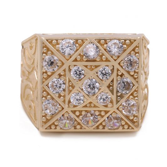 14K Yellow Gold Geometric Ring with Cubic Zirconias